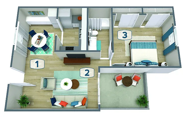 Floor plan Kona - 1bed 1bath