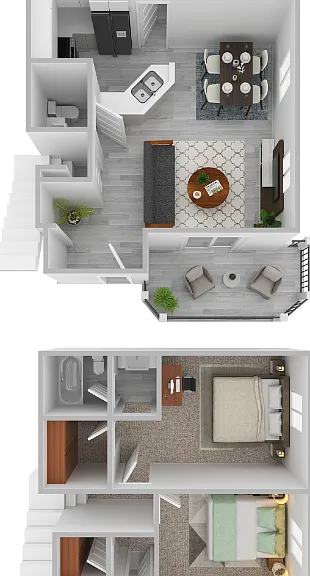 Plan J- 2 bed 2.5 bath Floorplan Diagram