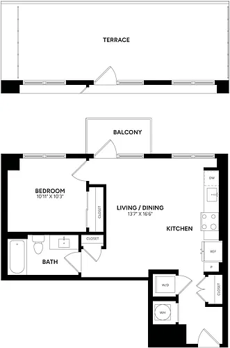 Floor plan 1 Bed/ 1 Bath-A04P