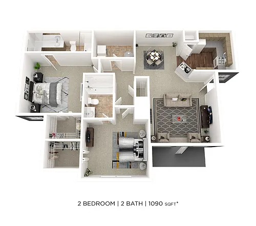 Floor plan Two Bedroom 2 Bath- 1090 sqft