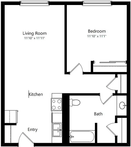 Floor plan One Bedroom One Bath ADA