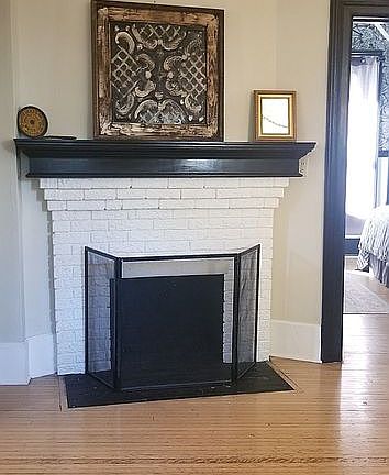 Gorgeous fireplace in dining