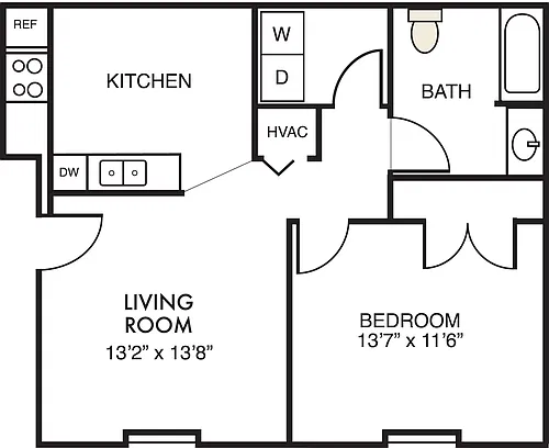 Floor plan 1 Bed 1 Bath (sunroom optional)