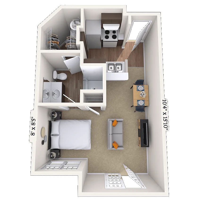 Floor plan Studio 0x1 415-428 SF