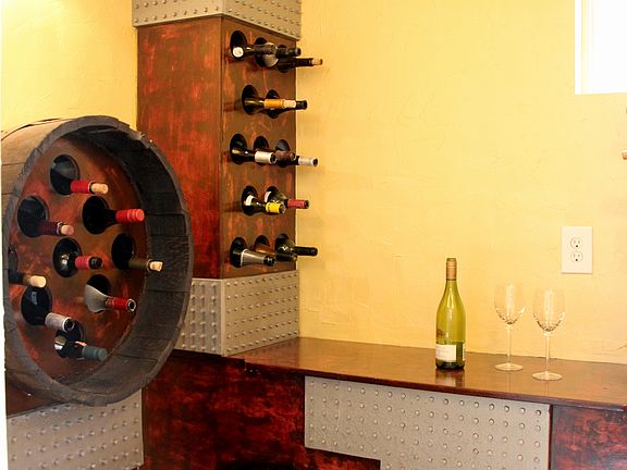 Coustom Oak BarrelWine Cellar w/ Recessed Lights!