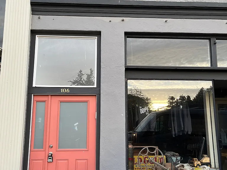 Front door. Record shop below apartment.