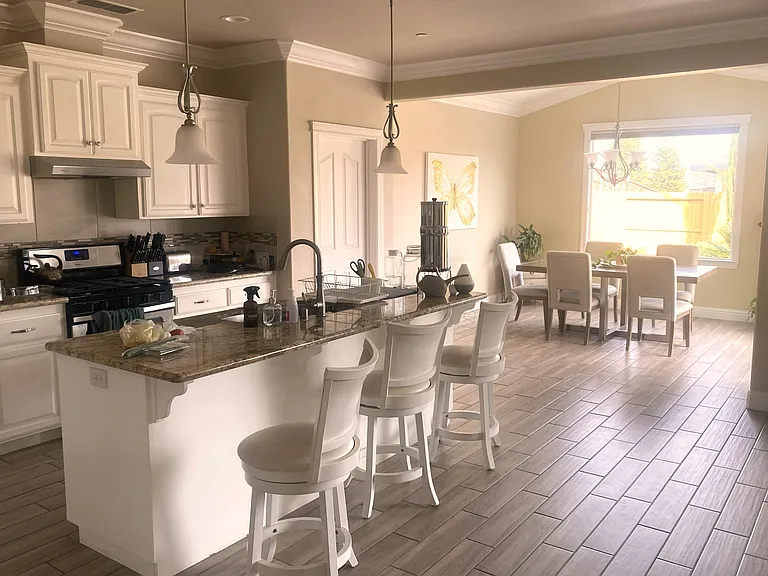 Open kitchen and dining area