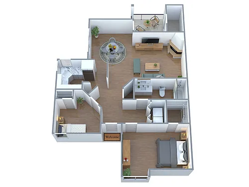 Floor plan 2 Bedroom 1 Bath, Renovated