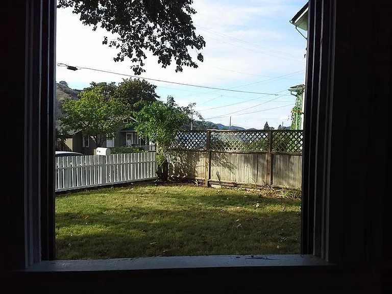 Front north corner of the yard, as seen outside one of the master bedroom windows.