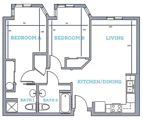 Floor plan 2x2B