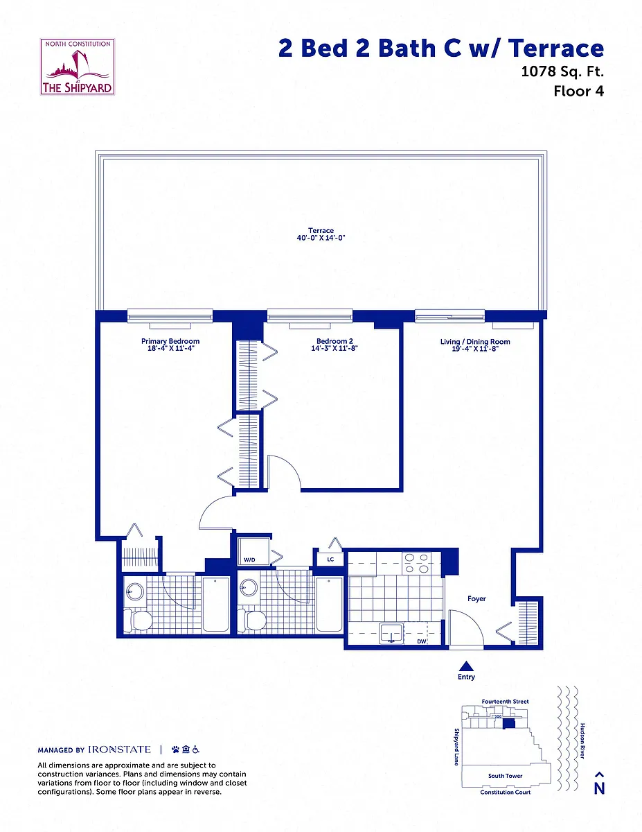 Floor plan 2 Bed 2 Bath C with Terrace