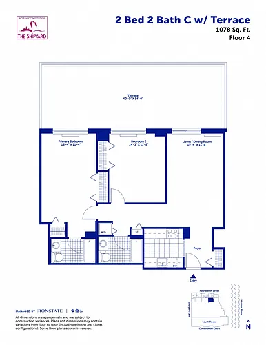 Floor plan 2 Bed 2 Bath C with Terrace