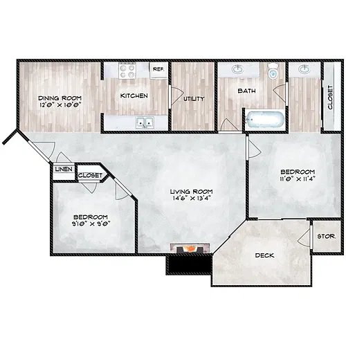 Floor plan Two Bedroom One Bath