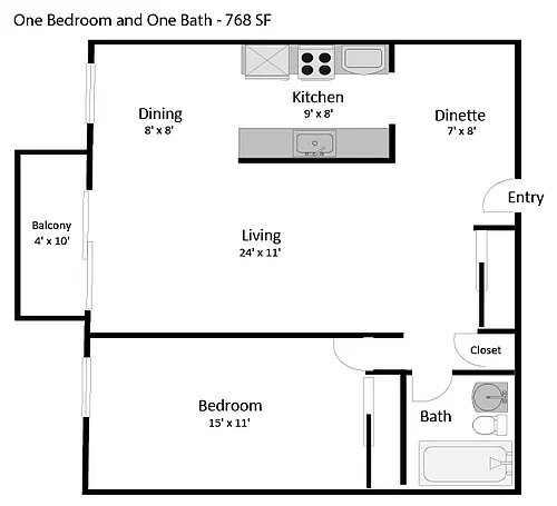 Floor plan 1 Bedroom 1 Bath