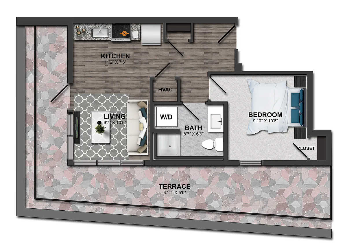 Floor plan 1 Bed/1 Bath 60%-1V (m254aa02)