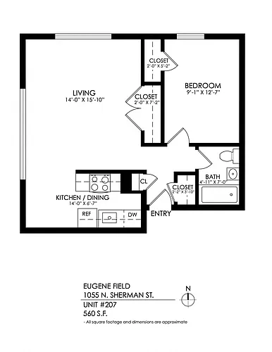 Floor plan 1 Bedroom, 1 Bath