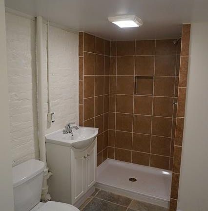 Garden level apartment bathroom