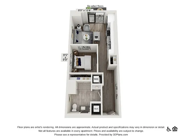 Floor plan One Bedroom One Bath (621 SF)