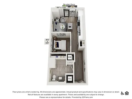 Floor plan One Bedroom One Bath (621 SF)