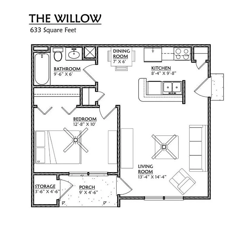 Floor plan A180 - 1 Bedroom, 1 Bathroom