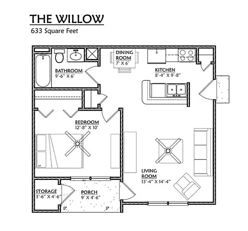 Floor plan A180 - 1 Bedroom, 1 Bathroom