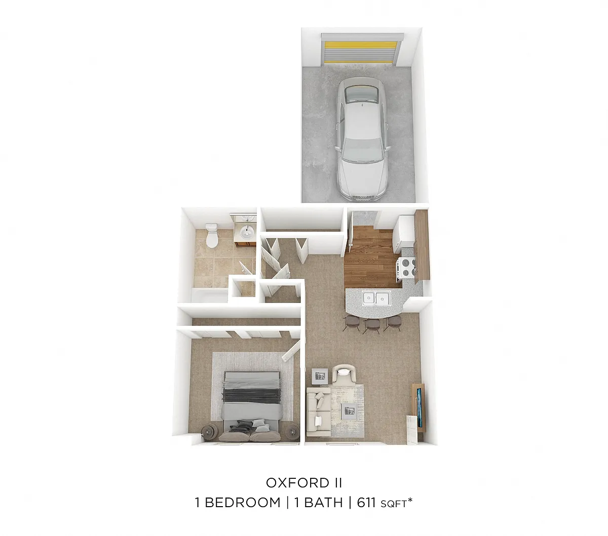 Floor plan One Bedroom - Oxford II - 611 sqft