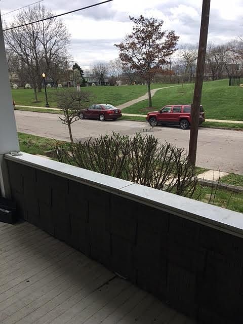 front porch overlooking Battelle Park and bike path