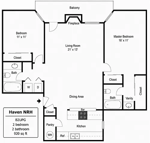 Floor plan B2UPG - Premium Renovated Two-Bedroom