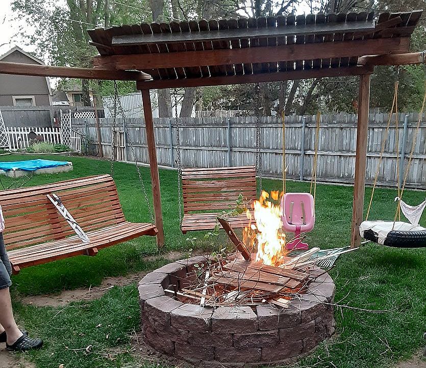 Back yard fire pit with swin