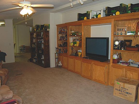 View from entry of Living Area with oak built-ins