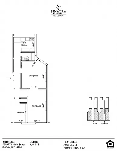 Floor plan One Bedroom, One Bathroom with Den