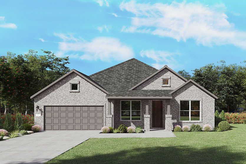 The Azle, a one-story new home design shown with home exterior LS 201