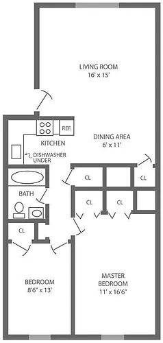 Floor plan 2 Bed | 1 Bath
