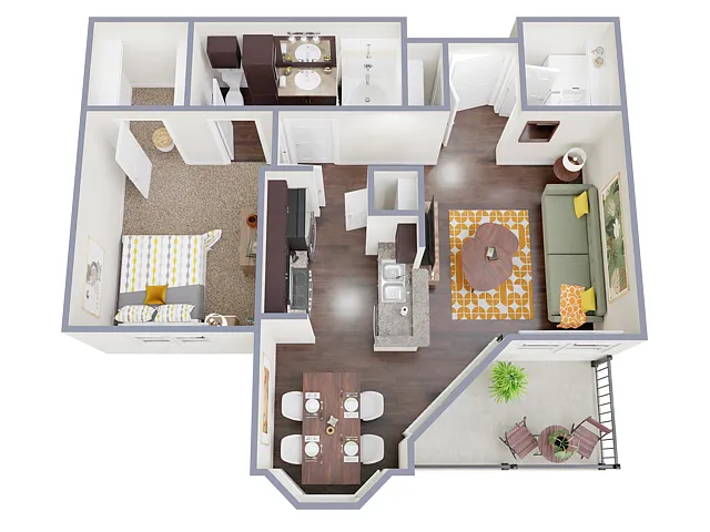 Floor plan 1 Bed, 1 Bath B (80% Income Restricted)