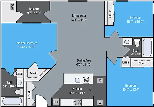 Floor plan Fitzgerald II - 3 Bedroom 2 Bathroom