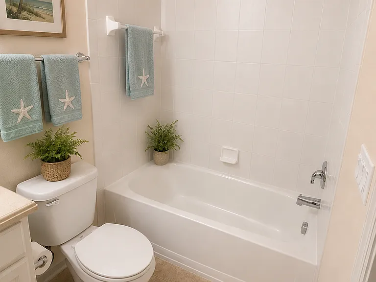 Guest bathroom tub (AI staged)