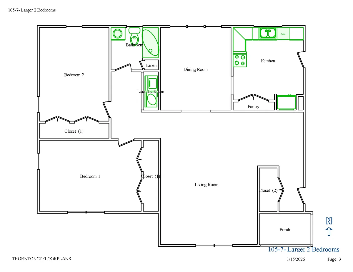 Floor plan 2 Bedroom - 1 Bathroom - Large Floor Plan