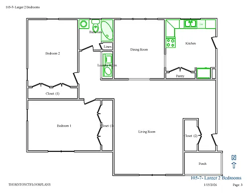 Floor plan 2 Bedroom - 1 Bathroom - Large Floor Plan
