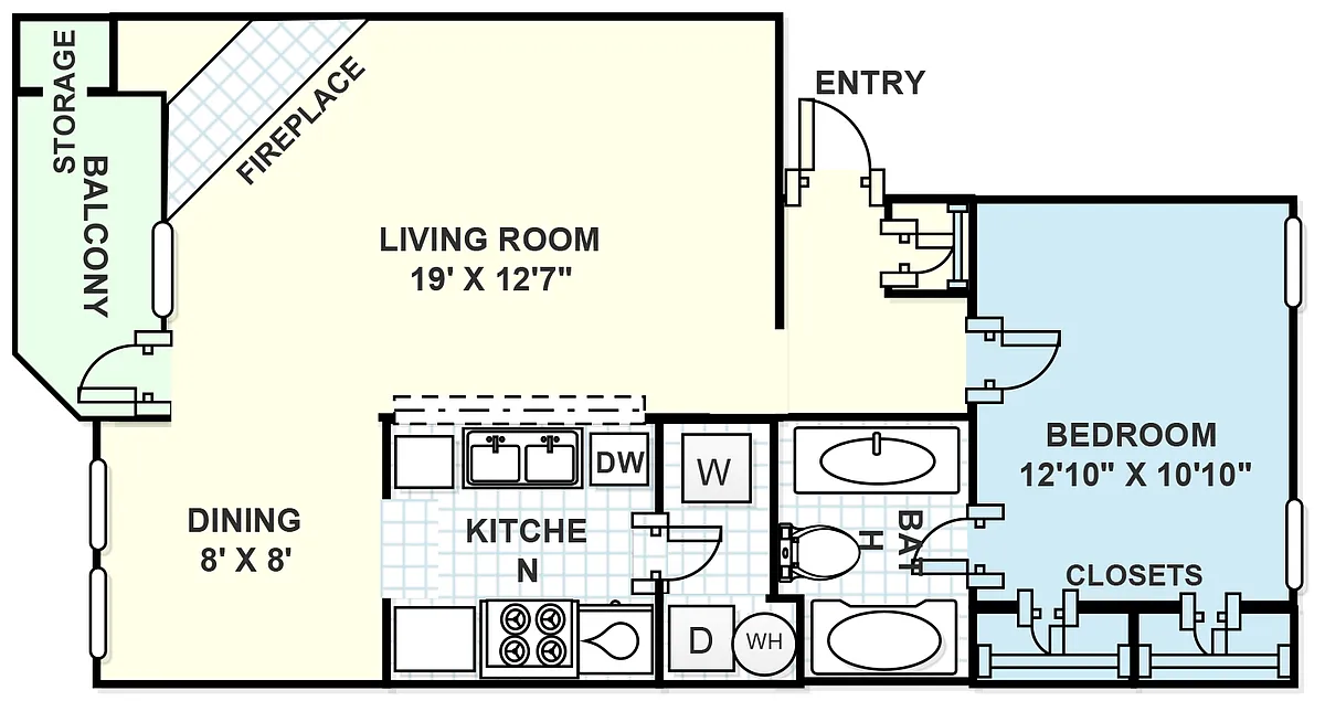 Floor plan 1 bedroom, 1 bathroom