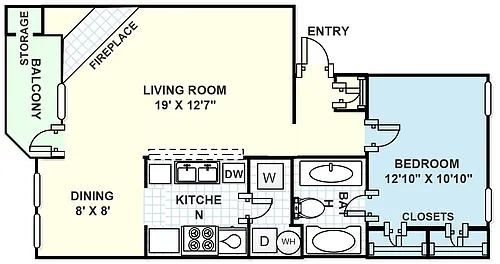 Floor plan 1 bedroom, 1 bathroom