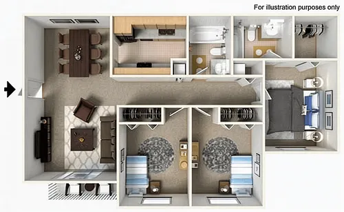 Floor plan Three Bedroom Two Bathroom 60%