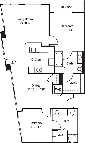 Floor plan Two Bedroom 1160
