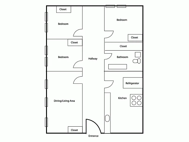 Floor plan 3BR/1BA Deluxe