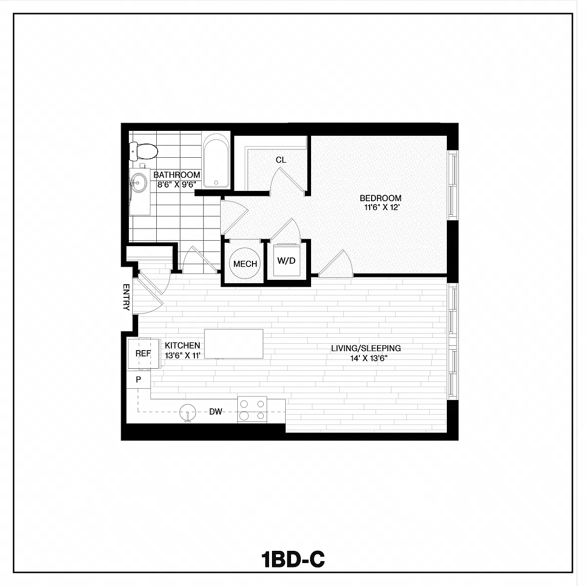 Floor plan 1 Bed/1 Bath-C