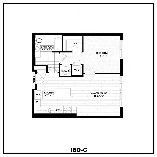 Floor plan 1 Bed/1 Bath-C