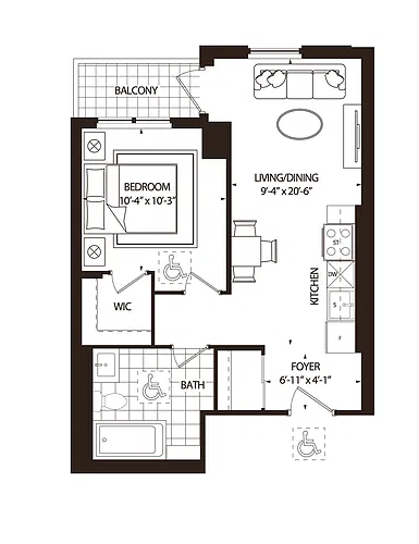 Floor plan 1 Bedroom 1 Bed 1 Bath 6