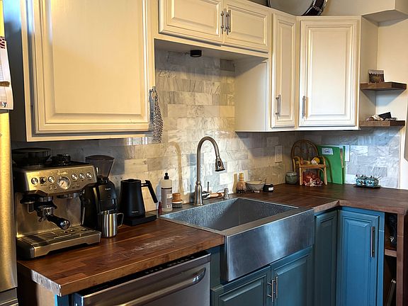 Stainless steel sink, dishwasher & butcher block countertops