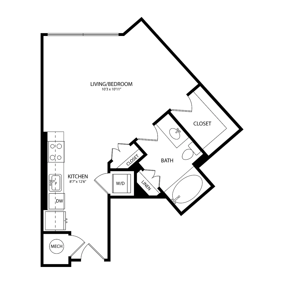 Floor plan Studio 534 SF E1