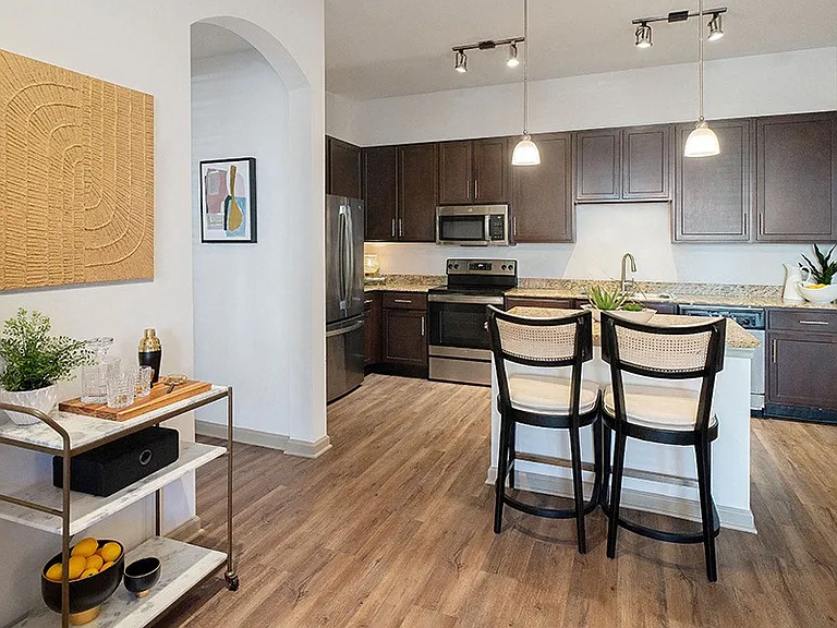 Open layouts with kitchen islands available