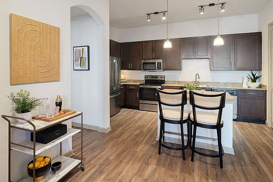 Open layouts with kitchen islands available